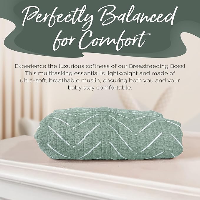 Itzy Ritzy Breastfeeding Boss Multi-Use Cover – A Nursing Cover, Swaddle, Car Seat Cover, Tummy Time Mat & Burp Cloth All in One – Made of Soft Muslin Fabric & Measures 47” x 47” (Sage Mudcloth)