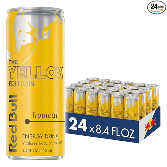 Red Bull Yellow Edition Energy Drink, Tropical, with 80mg Caffeine plus Taurine & B Vitamins, 8.4 Fl Oz, Pack of 24 Cans