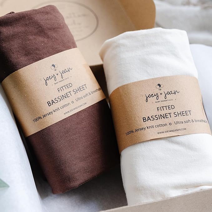 Bassinet Fitted Sheets Compatible with Ingenuity Foldaway Rocking, Lullanight Soothing, Dream on Me Poppy Traveler Bassinet – Snuggly Soft 100% Jersey Cotton – Cream + Brown – 2 Pack