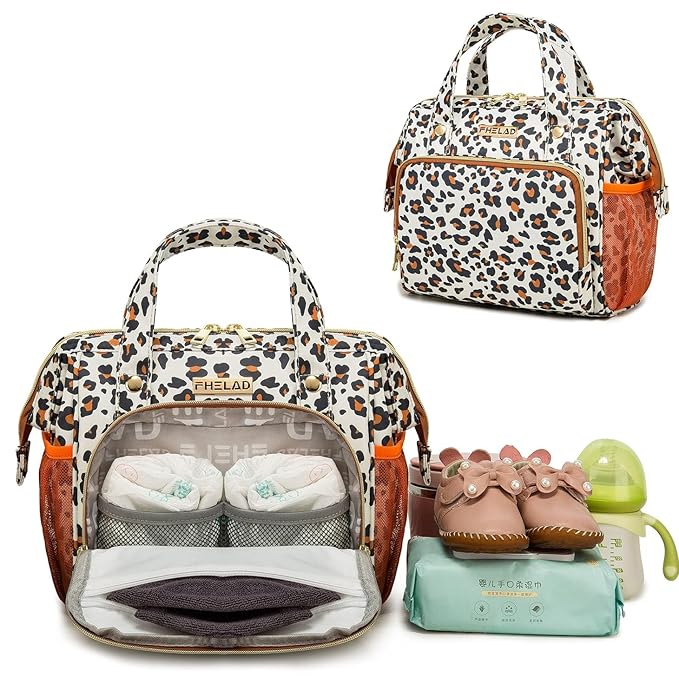 Small Diaper Backpack, Leopard Print Insulated Diaper Bag, Multiple Pockets Stroller Accessory, Comfortable Handle for Moms, Stylish Pañaleras para Bebe, Perfect Baby Carrier Bag