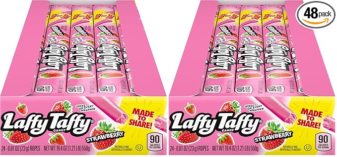 Laffy Taffy Rope Candy, Strawberry Flavor, 0.81 Ounce Ropes (Pack of 48)