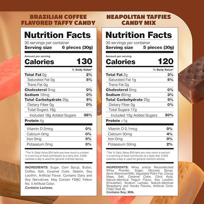 Taffy Candy Mix - 2 Pound Bag (150 Count) - Individually Wrapped Vanilla, Chocolate, Strawberry Caramels and Coffee Chews - Assorted Candy Variety Pack