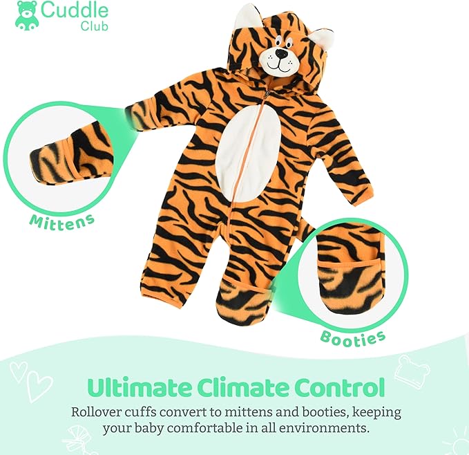 Cuddle Club Fleece Baby Bunting Bodysuit with Hood, Convertible Mittens & Booties, Car Seat Friendly, Soft & Warm, Easy Zip