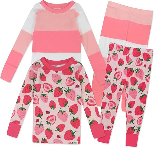 HonestBaby 4 Piece Pajamas Sleepwear Pjs 100% Organic Cotton for Infant Baby and Toddler Boys, Girls, Unisex