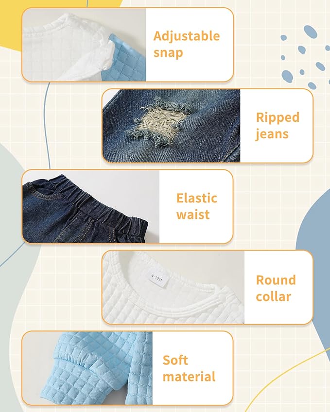 NZRVAWS Toddler Baby Boy Clothes Pullover Sweater Ripped Jean Sweatsuit Little Boy Outfit Fall Winter Clothing Set 6M-7T