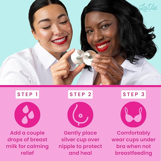 LaVie Silver Nursing Cups, Soothing Protection for Nursing Nipples of Newborns, Calming Relief for Breastfeeding Moms, 999 Silver Trilaminate All Natural (Size 1)