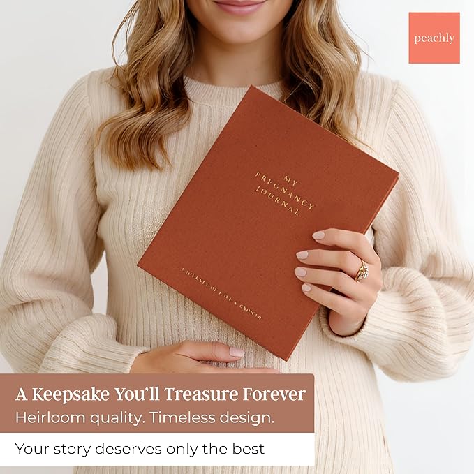 Peachly Pregnancy Journal - Linen Pregnancy Book to Capture Every Milestone - Pregnancy Must Haves - Baby Book Keepsake Pregnancy Journals For First Time Moms and Experienced Moms (Rust)