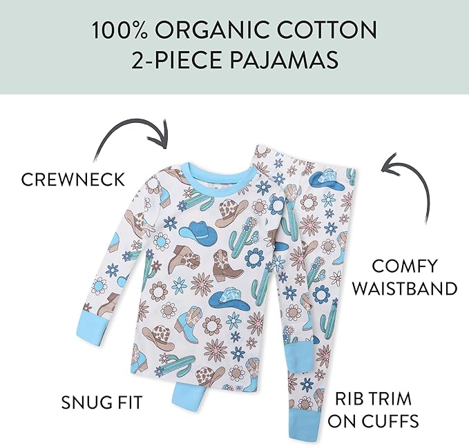 HonestBaby 2-Piece Pajamas Sleepwear Pjs 100% Organic Cotton for Baby, Toddler, Kids, Boy