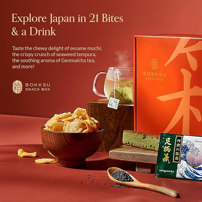 Bokksu Seasons of Japan Snack Box - 1-Piece Tea + 22-Piece Snacks from Japan - Authentic Japanese Food Box with Cookies, Chips, Mochi, Crackers, Tea, and More