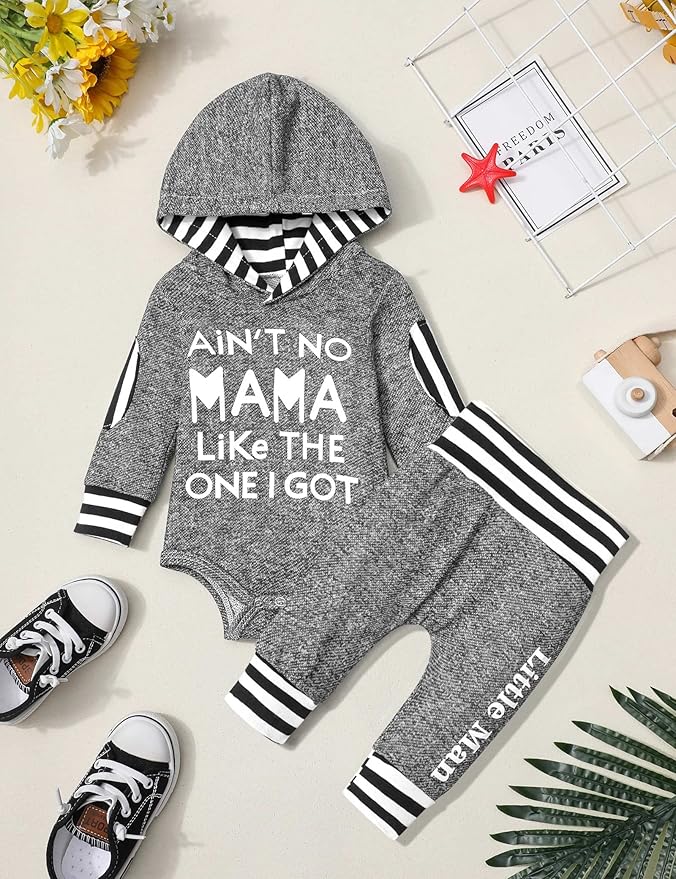 Fommy Newborn Baby Boy Clothes Plaid Letter Print Long Sleeve Hoodies + Long Pants 2PCS Fall Winter Outfits Set