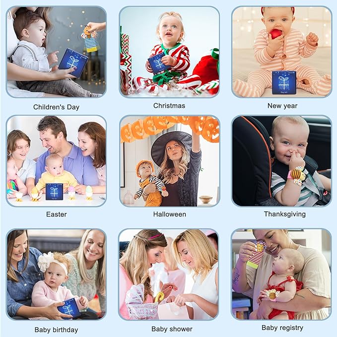 Bloobloomax Wrist Rattle Socks and Foot Finder Set, Infant Girl Boy Toys for Babies 0-36 Months, Newborn Hand & Foot Toys for 0 to 3 Years, Baby Shower Gifts Set with Wrist Rattle Socks (Dark Blue)