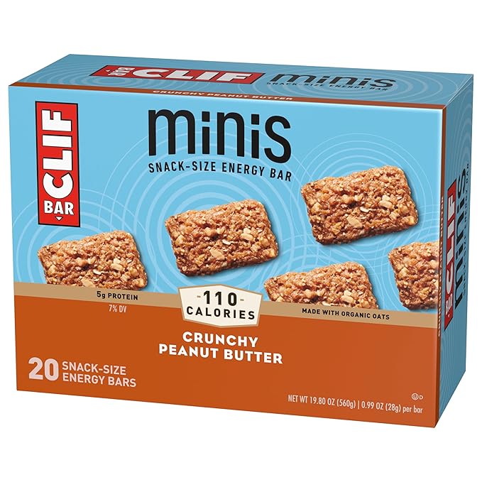 CLIF BAR Minis - Crunchy Peanut Butter - Made with Organic Oats - 5g Protein - Non-GMO - Plant Based - Snack-Size Energy Bars - 0.99 oz. (20 Pack)