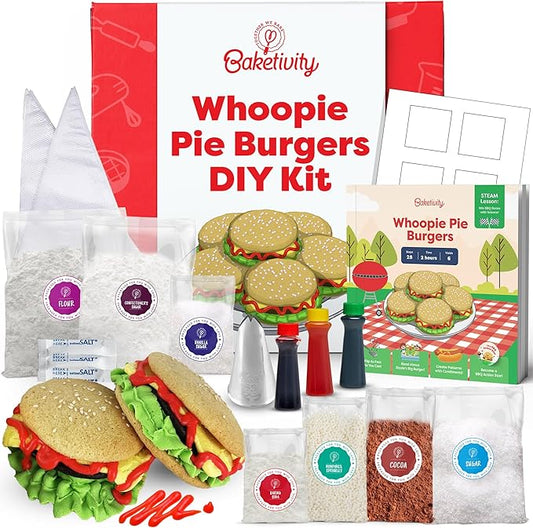 Baketivity Whoopie Pie Burgers Baking Kit for Kids - Kids Baking Set - Real Cooking Set for Girls & Boys Ages 5-12 - Kids Baking Kit with Premeasured Ingredients, STEM Kit for Kids with Instructions
