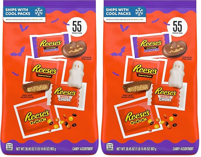 REESE'S Assorted Flavored Snack Size, Halloween Candy Bulk Bag, 36.03 oz (65 Pieces) (Pack of 2)