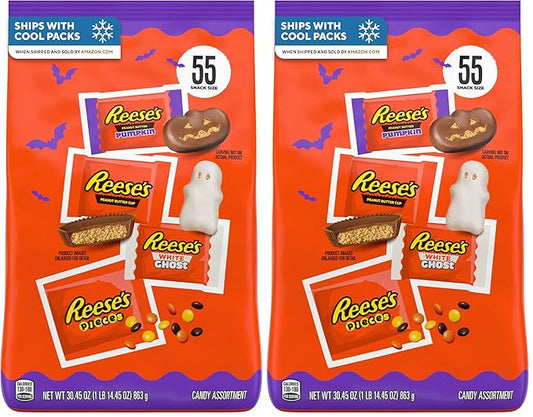 REESE'S Assorted Flavored Snack Size, Halloween Candy Bulk Bag, 36.03 oz (65 Pieces) (Pack of 2)
