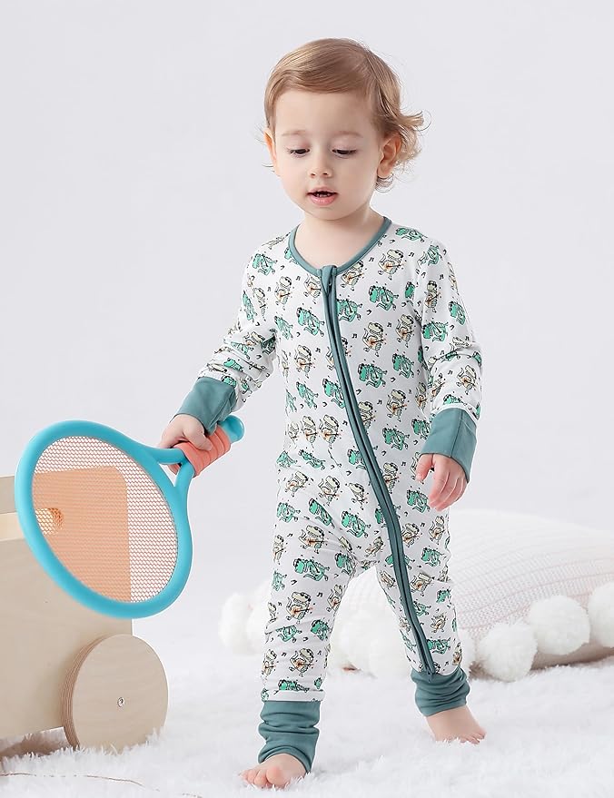 JunNeng Viscose from Bamboo Baby Boy Sleeper with Mitten Cuffs, Footless Soft Zippy Pajamas, Sleep N' Play Romper 0-18 Months