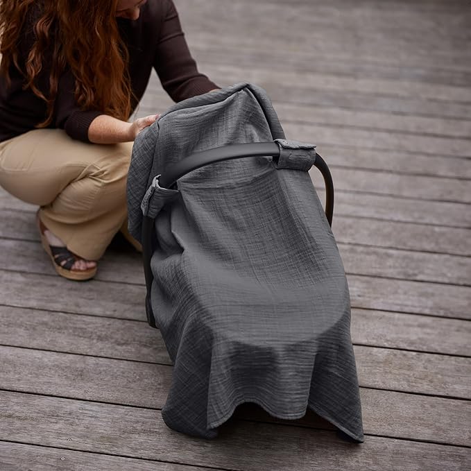 Car Seat Cover Baby - Organic Cotton - Carseat Covers Baby - Carseat Cover - Car Seat Canopy - Carseat Canopy - 100% Muslin Cotton, 43" x 32" (Soft Grey)