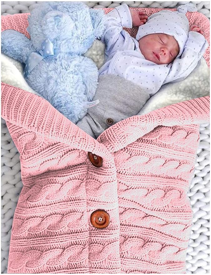 XMWEALTHY Unisex Infant Swaddle Blankets Soft Thick Fleece Knit Baby Girls Boys Stroller Wraps (Light Pink)