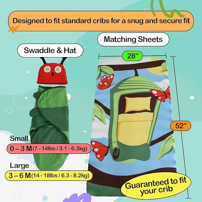 Cuddle Club Newborn Swaddle Gift Set – Includes Swaddle Blanket, Hat & Crib Sheet in Fun Styles – For Baby Boys & Girls