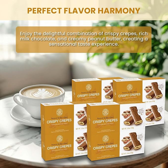 Natural Nectar Crispy Crepes Peanut Butter, Pack of 8 - Perfect with Coffee, Tea, or as a Snack | Gluten-Free, Non-GMO - 3.5 oz Each