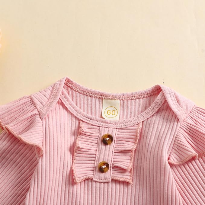 Baby Girls Clothes Ribbed Romper Bodysuit Pants Headband Set Fall Winter Outfits