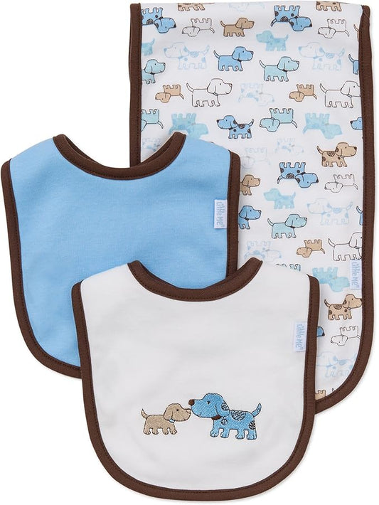 Little Me Clothes for Baby Boys’ and Girls’ 2 Bibs and 1 Burp Cloth Set, Soft Cotton Feeding Essentials with Velcro Closures