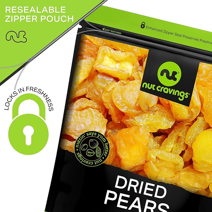 NUT CRAVINGS - Sun Dried California Pears, No Sugar Added (48oz, 3 LB, Bulk) Bulk Dry Fruits Packed Fresh in Resealable Bag - Sweet Healthy Snack, Naturally Grown, Vegan, Kosher