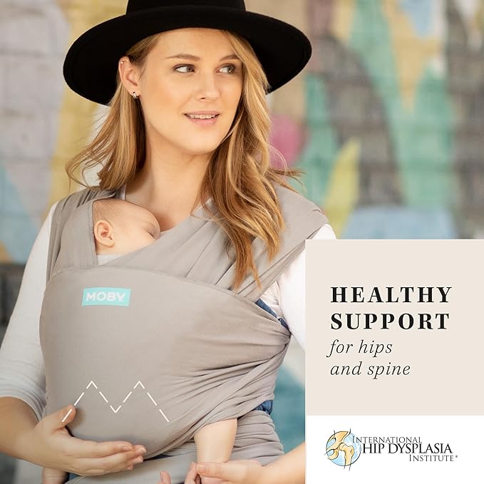 Moby Baby Wrap Carrier Classic for Newborns to Toddlers (8-33lbs), Infant Sling Carrier, Lightweight & Hands Free Design, Adjustable for All Body Types (Stone Grey)