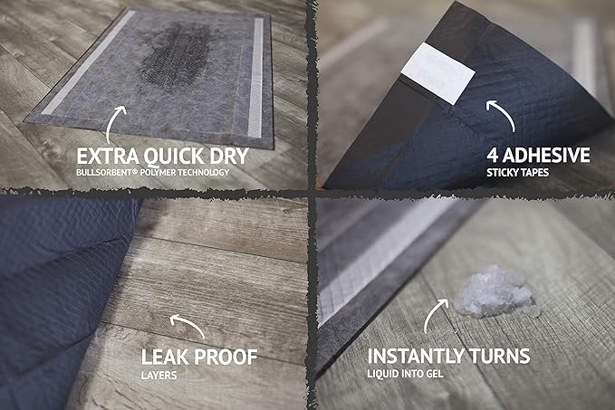Bulldoglogy Carbon Black Puppy Pee Pads with Adhesive Sticky Tape - Extra Large Charcoal Housebreaking Dog Training Wee Pads (24x35) (60-Count, Black)