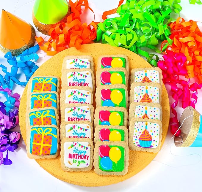 Happy Birthday Cookies 12 PACK Gift Basket | INDIVIDUALLY WRAPPED For Kids Men Women | Decorated Party Favors Gift Box | Nut Free