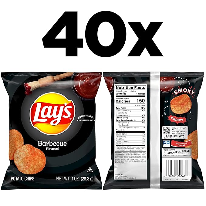 Lay's Barbecue Flavored Potato Chips, 40 Count