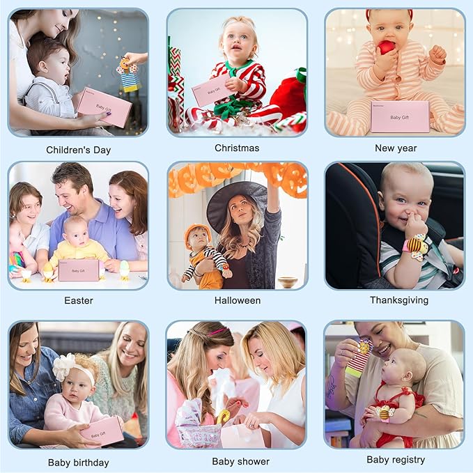 Bloobloomax Baby Rattles Toys for 0-12 Month, Infant Girl Boy Toys for Babies 3-6 Months, Newborn Hand & Foot Toys for 0 to 9 Months, Baby Shower Gifts Set with Wrist Rattle Socks (Pink-8PCS)