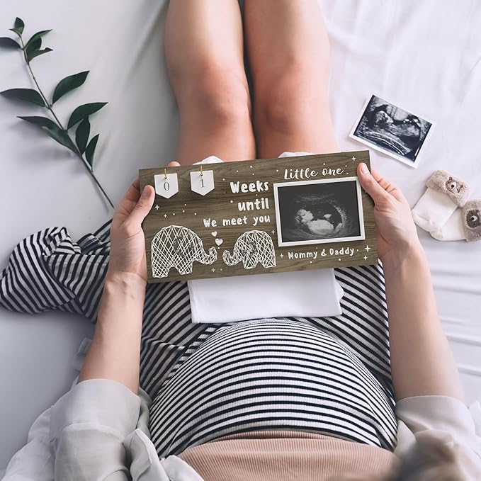 Baby Sonogram Picture Frame Countdown Weeks - Standard 4"x3" Ultrasound Photo - Pregnancy Announcements Ideas - Gender Reveal Baby-Shower Gift - New Mom Expecting Parents to Be Keepsake Gifts