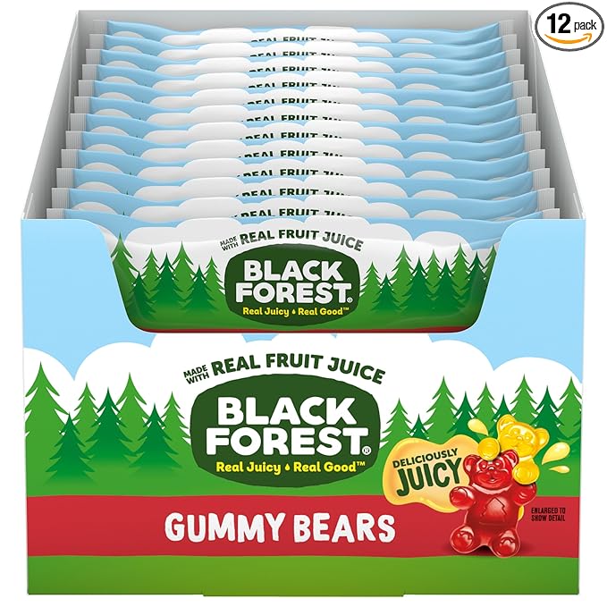 Black Forest Gummy Bears Candy, Made With Real Fruit Juice, 3 Ounce Pouches (Pack of 12)