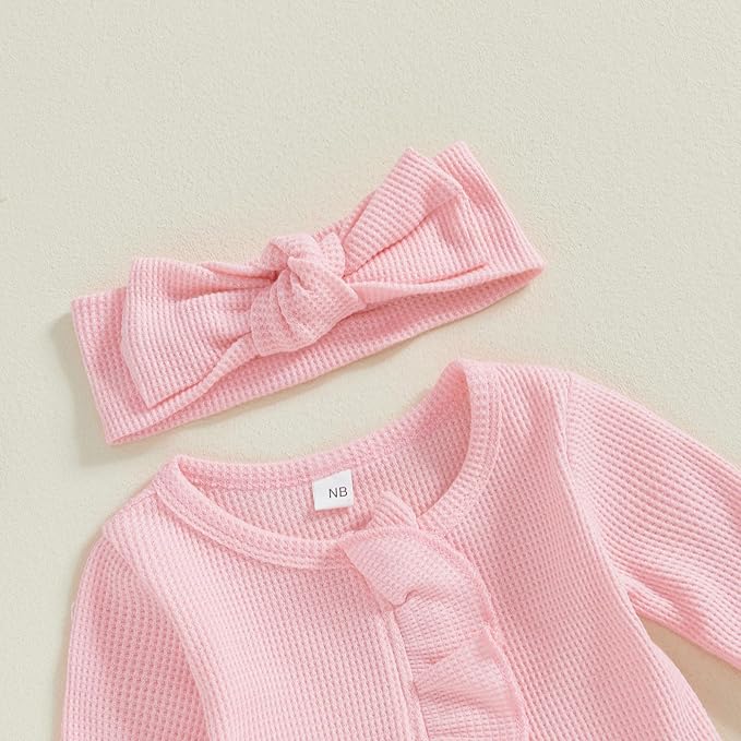 Fanvereka Newborn Infant Baby Girl Fall Outfit Romper 3 6 12 Months Girls Long Sleeve Full Length Zipper Footie Headband
