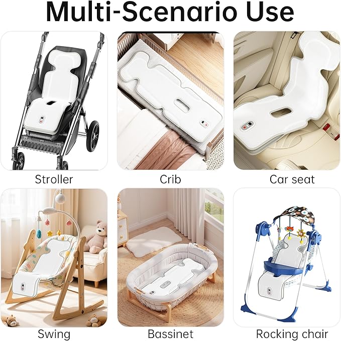 Rechargeable Baby Stroller Cooling Pads with Dual Blower -10000mAh Battery Operated Cooling Cushion, Max 10H Cooling, 3 Speeds, Baby Summer Essential Breathable Car Seat Liner for Outdoors Stroller