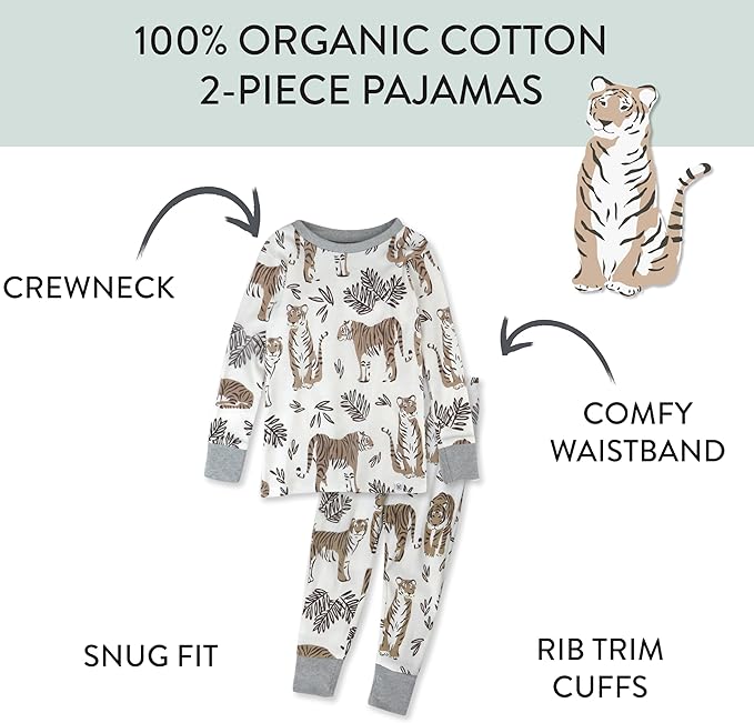 HonestBaby 2-Piece Pajamas Sleepwear Pjs 100% Organic Cotton for Baby, Toddler, Kids, Boy