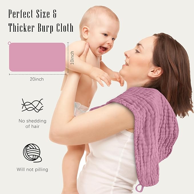 SWEET DOLPHIN 12 Pack Muslin Burp Cloths Large 100% Cotton Burping Clothes for Baby Drool - Absorbent and Soft Boys & Girls Milk Spit Up Rags for Newborn Essentials Registry - Hibiscus Sunset