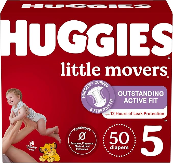 Huggies Size 5 Diapers, Little Movers Baby Diapers, Size 5 (27+ lbs), 50 Count