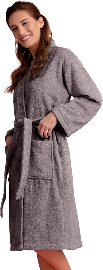 Soft Touch Linen Women's Robe Terry Cloth Kimono Bathrobe Thick 100% Cotton