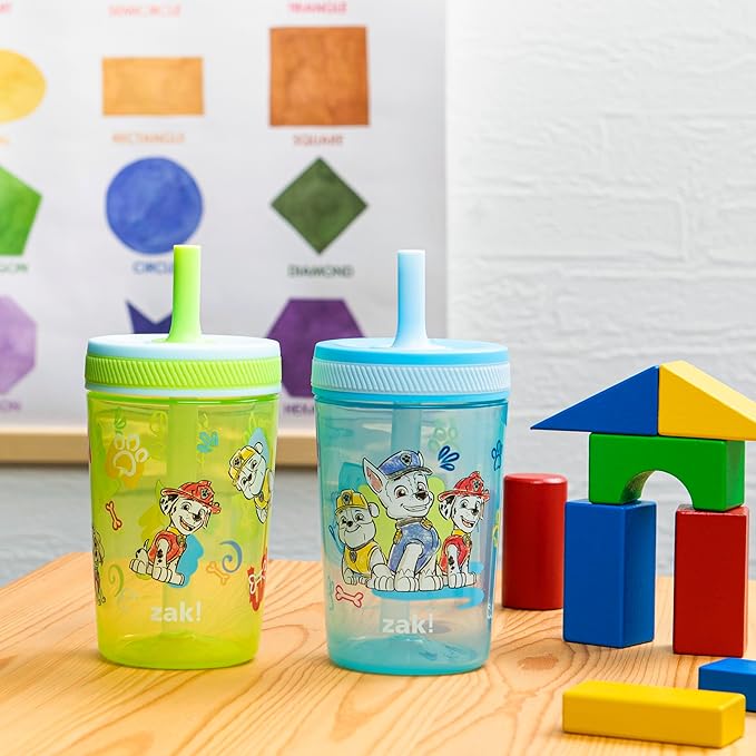 Zak Designs PAW Patrol Kelso Toddler Cups For Travel or At Home, 15oz 2-Pack Durable Plastic Sippy Cups With Leak-Proof Design is Perfect For Kids (Chase, Marshall, Rubble, & More)