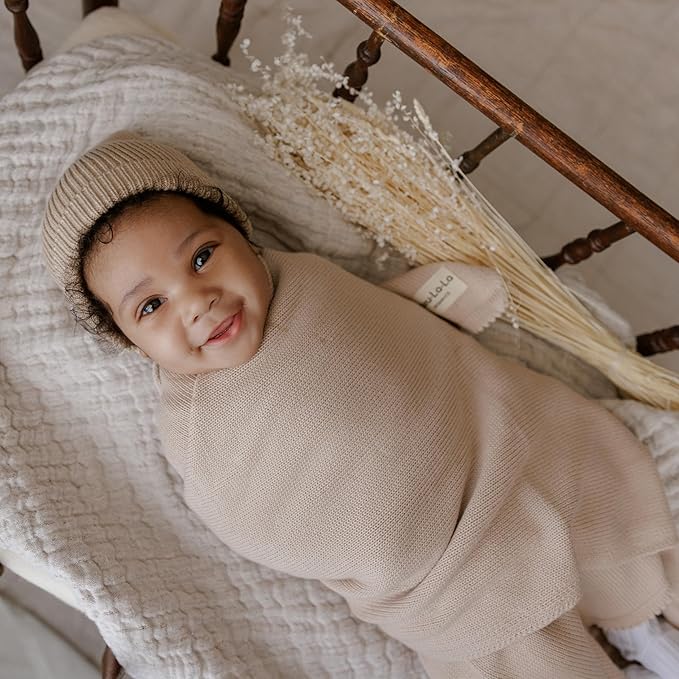 Luxe Collection 100% Organic Luxury Knit Baby Blanket + Hat Set (Oatmeal)