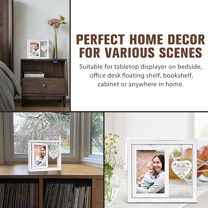 New Mom Gifts, Boy Mom Gifts - "You'll Be His First Kiss" Picture Frame Nursery Decor, Gift for Mother to Be, Baby Shower, Birthday, Mother's Day - Vintage Style Rotating Photo Frame 4x6