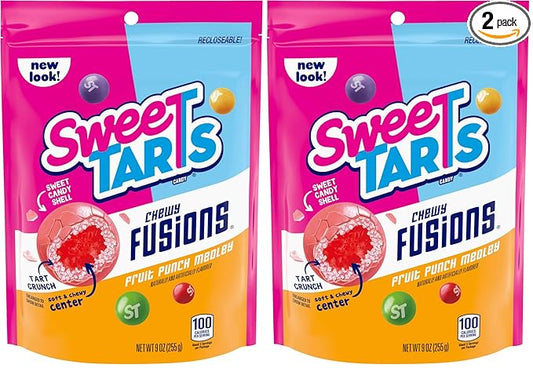 SweeTARTS Chewy Fusions Candy, Fruit Punch Medley, 9 Ounce (Pack of 2)