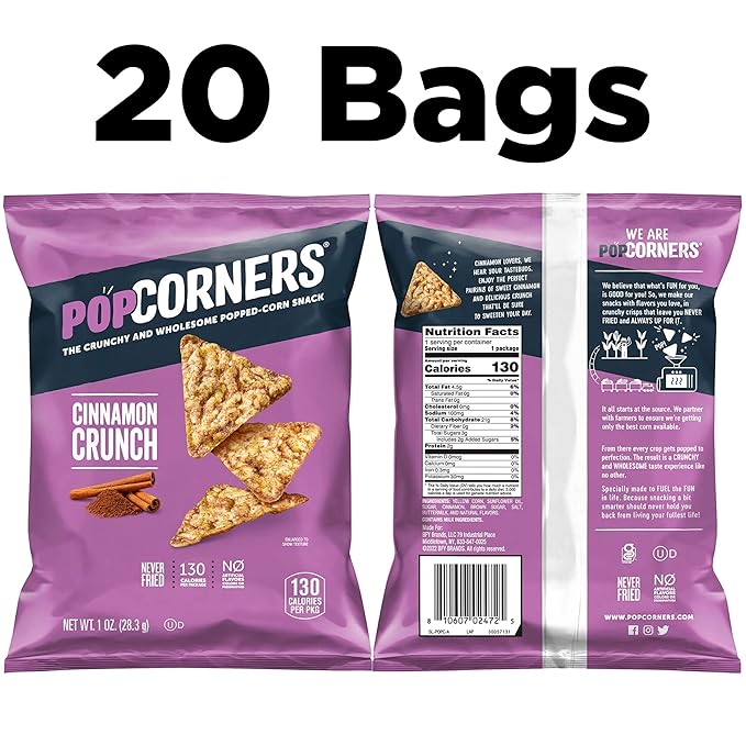 PopCorners Popped Corn Snacks, Cinnamon Crunch, 1 Ounce (Pack of 20) (Packaging May Vary)