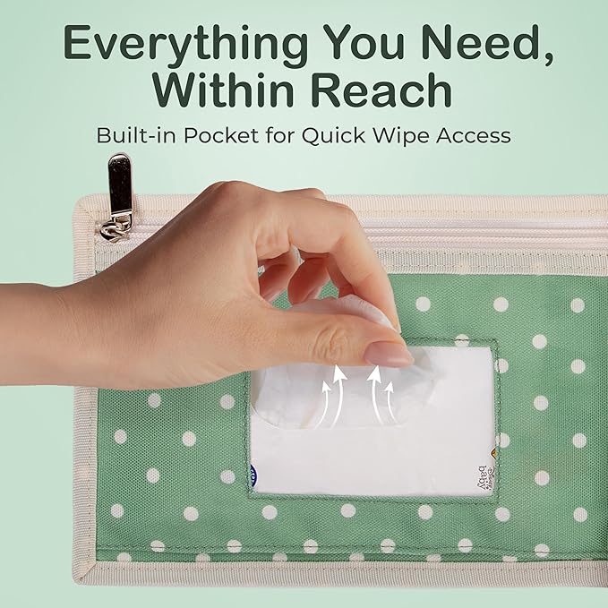 Portable Diaper Changing Pad - Newborn Essentials, Waterproof, Extra Wide & Long, Padded Foldable Wipeable Mat, Travel Bag, Baby Registry Gift, Wipes Pocket, Eco-Friendly (Green)