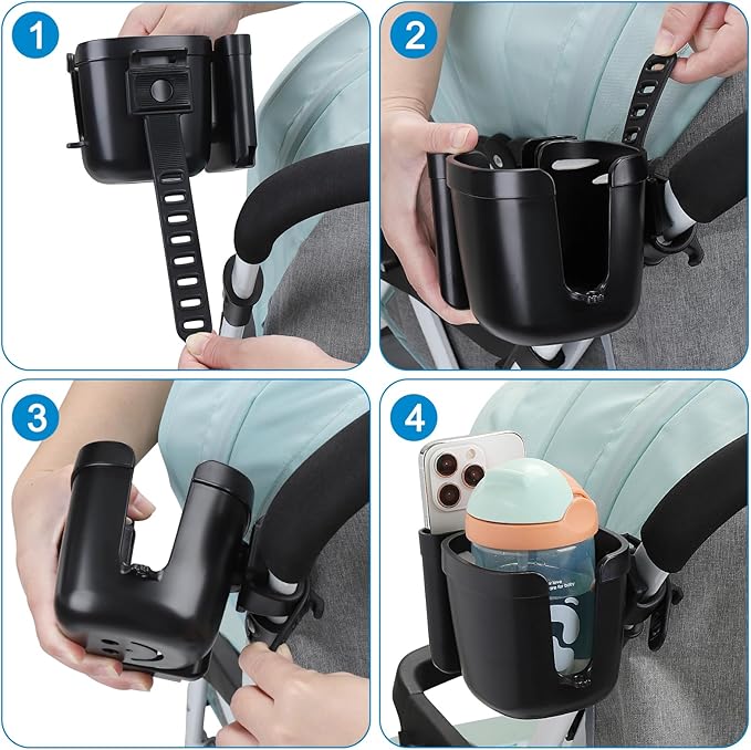 Accmor Stroller Cup Holder with Phone Holder, Universal Cup Holder, Bike Cup Holder, 360° Rotatable Large Caliber Drinks Holder for Stroller, Bike, Wheelchair, Walker