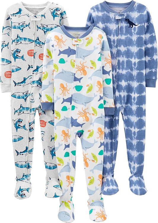 Simple Joys by Carter's Toddlers and Baby Boys' Snug-Fit Footed Cotton Pajamas, Pack of 3