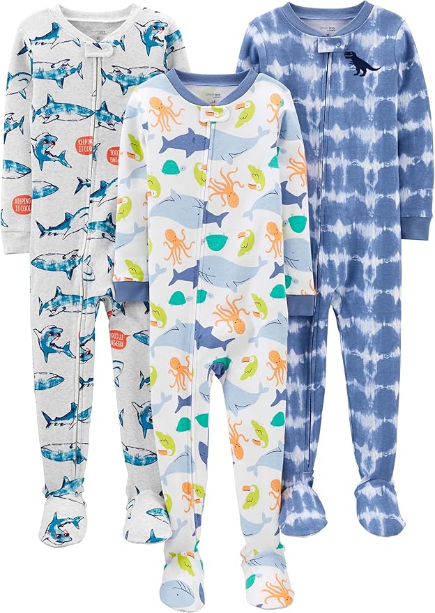 Simple Joys by Carter's Toddlers and Baby Boys' Snug-Fit Footed Cotton Pajamas, Pack of 3
