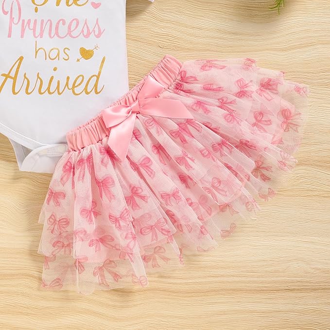Newborn Baby Girl Outfits Infant Letter Print Romper+Tutu Skirt+Headband+Legging Warmer Coming Home Clothes Set